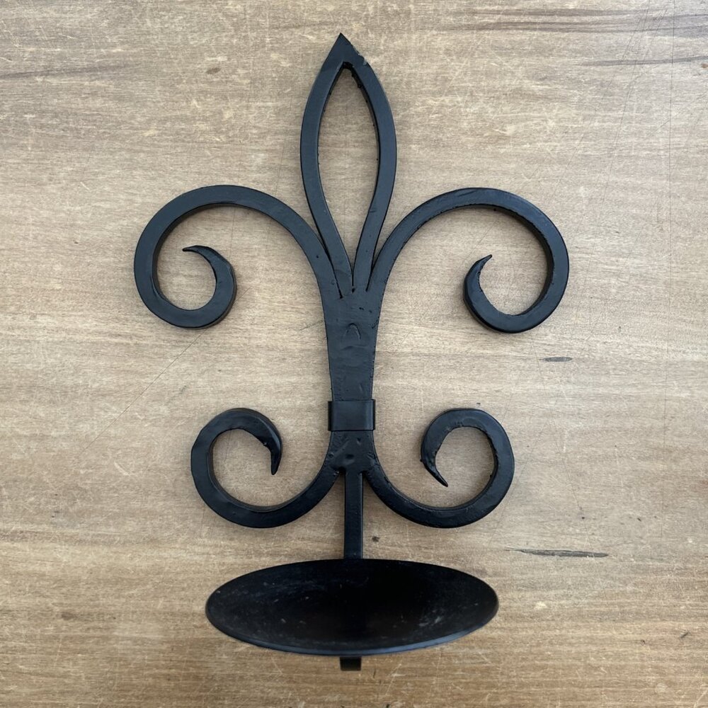 Black Cast Iron Decorative Fleur-de-Lis Wall Candle Holder handmade in india